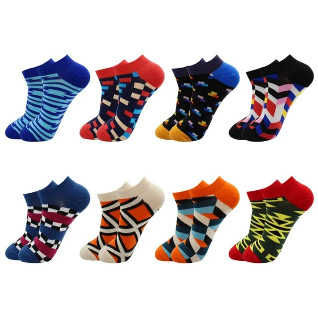 8-Pairs Beer socks | Casual Ankle Socks | Colorful Harajuku Fashion Grid Cotton