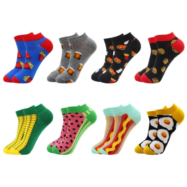 8-Pairs Beer socks | Casual Ankle Socks | Colorful Harajuku Fashion Grid Cotton