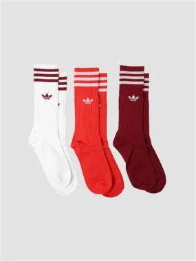 ADIDAS 3PCK SOLID CREW SOCKS/ WHITE- BURGUNDY- RED