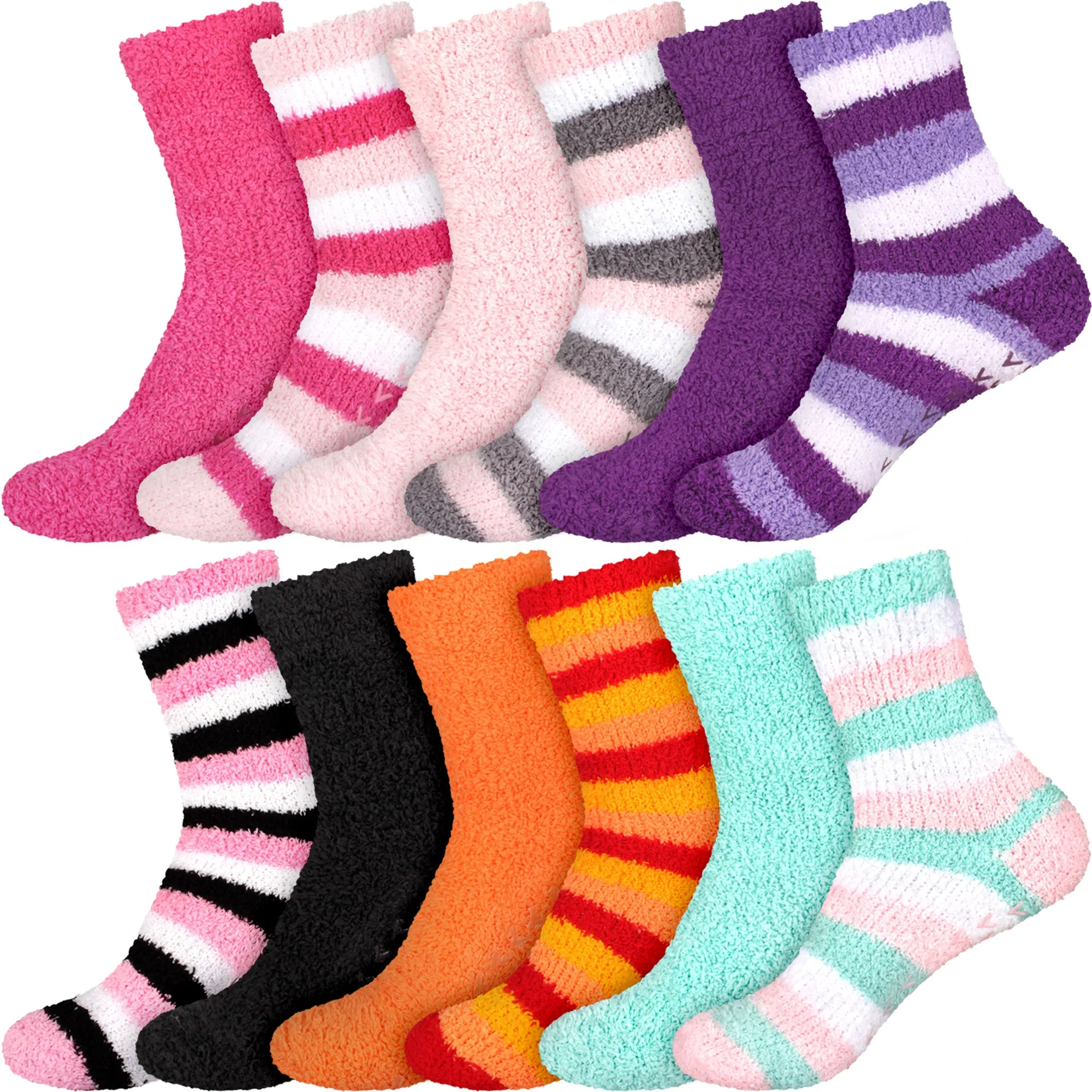 Assorted Fuzzy Non-Skid/Stripe/Solid Home Socks