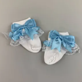 Baby Girl Ankle Socks - Blue Bow