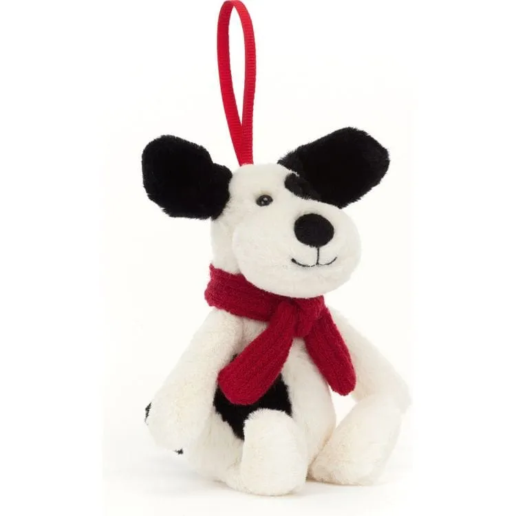 Bashful Black & Cream Puppy Ornament