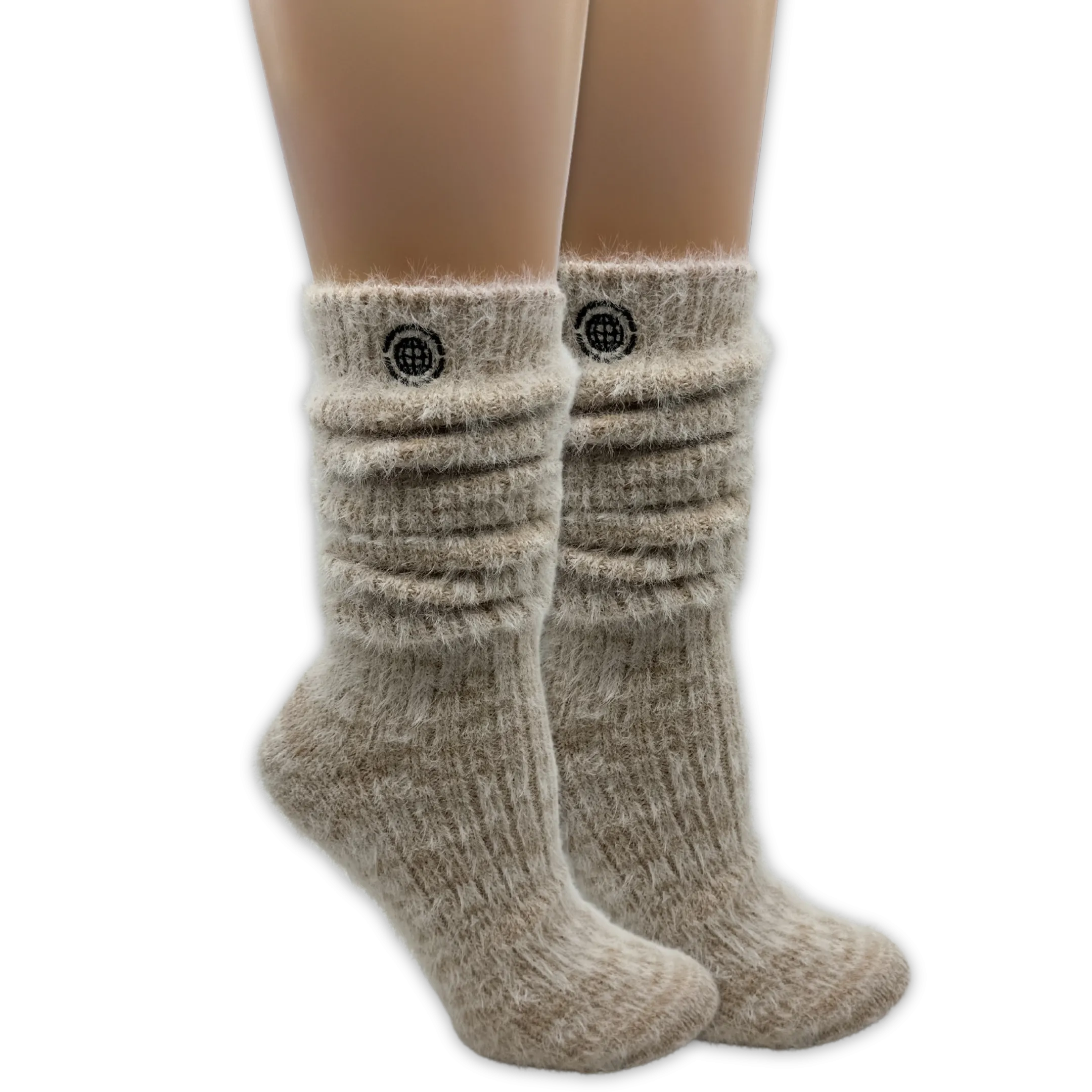 Beige Slouchy Fuzzy Socks