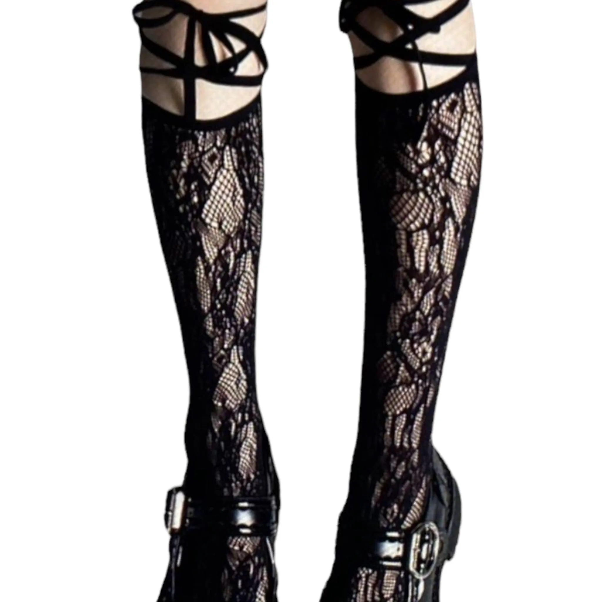 Black Lace Tie Stocking Socks