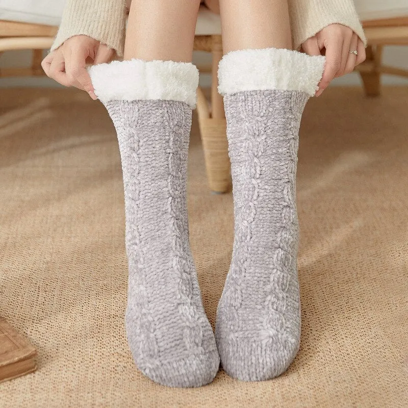 Bulk Orders Discount Thickened Winter Woven Thermal Cashmere Socks Women's Carpet Slippers