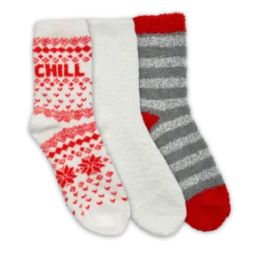 Chill Holiday Stripes 3-Pack Fuzzy Crew Socks