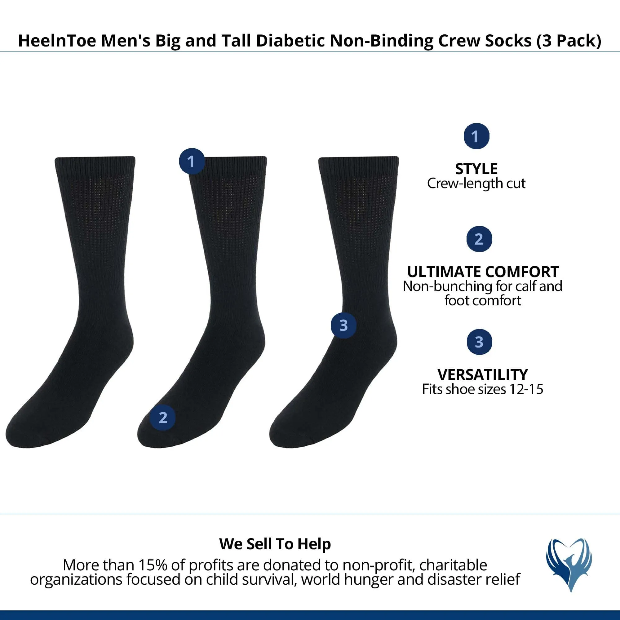 CTM® Men's Big and Tall Diabetic Non-Binding Crew Socks (3 Pack)