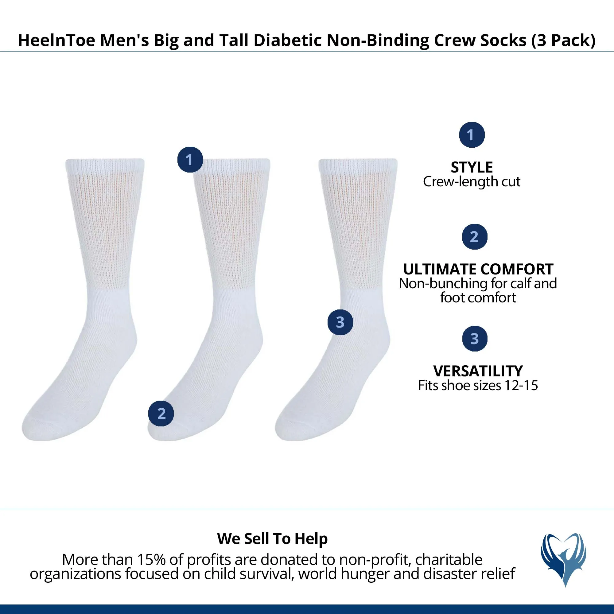 CTM® Men's Big and Tall Diabetic Non-Binding Crew Socks (3 Pack)