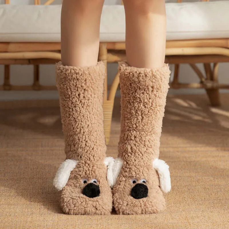 Cute Cartoon Doggy  Winter Warm Non-slip Plush Socks For Women