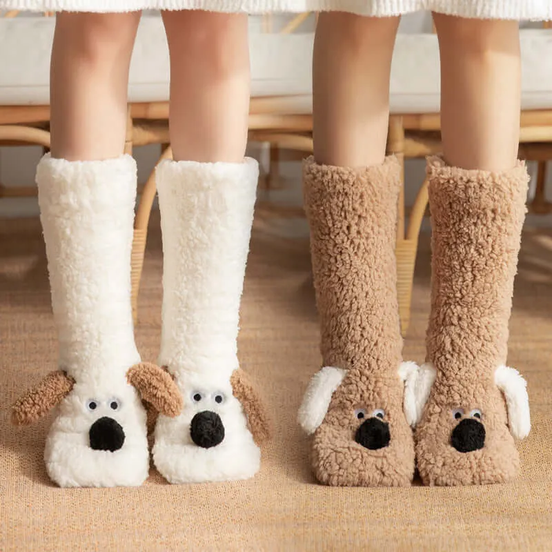 Cute Cartoon Doggy  Winter Warm Non-slip Plush Socks For Women