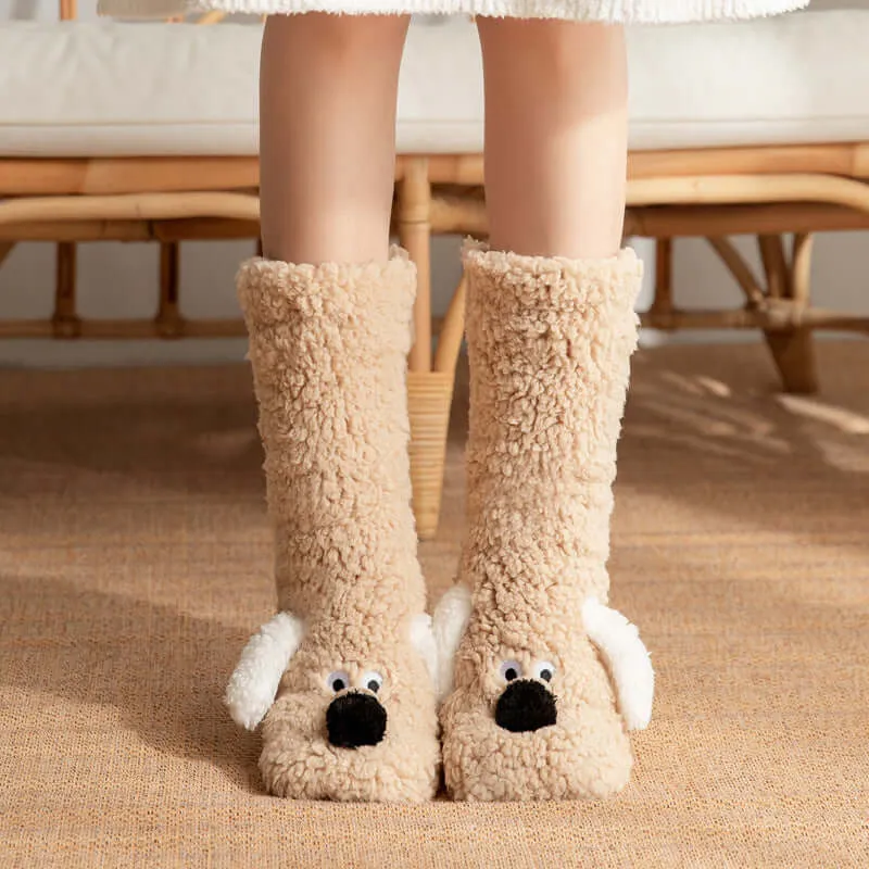 Cute Cartoon Doggy  Winter Warm Non-slip Plush Socks For Women