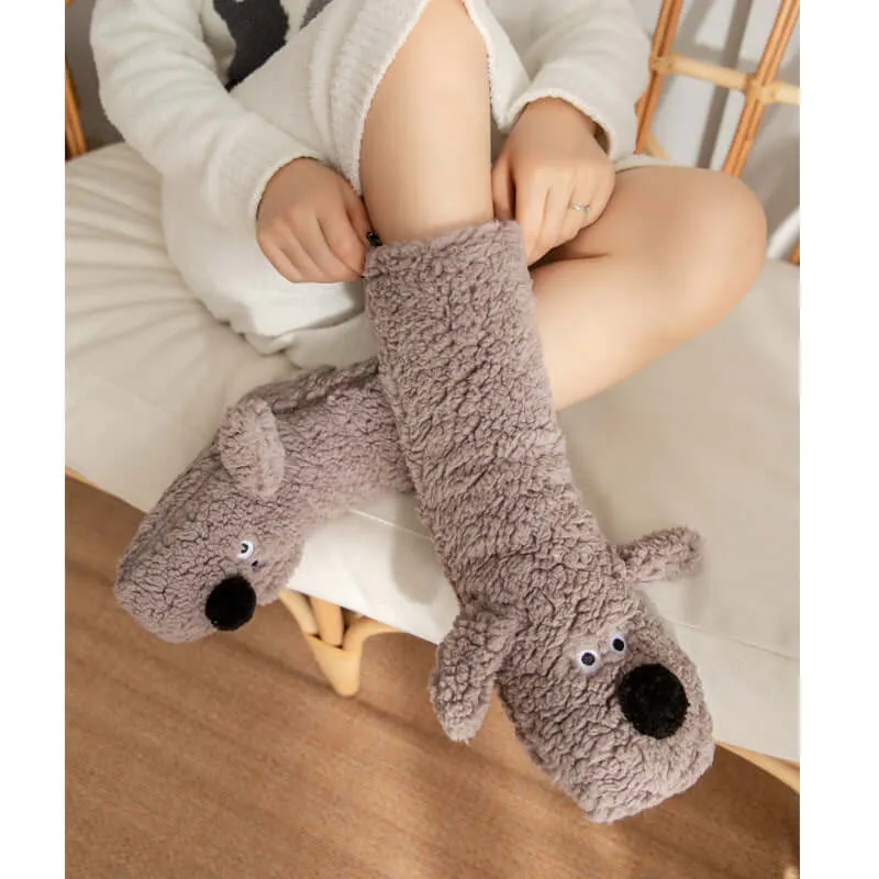 Cute Cartoon Doggy  Winter Warm Non-slip Plush Socks For Women