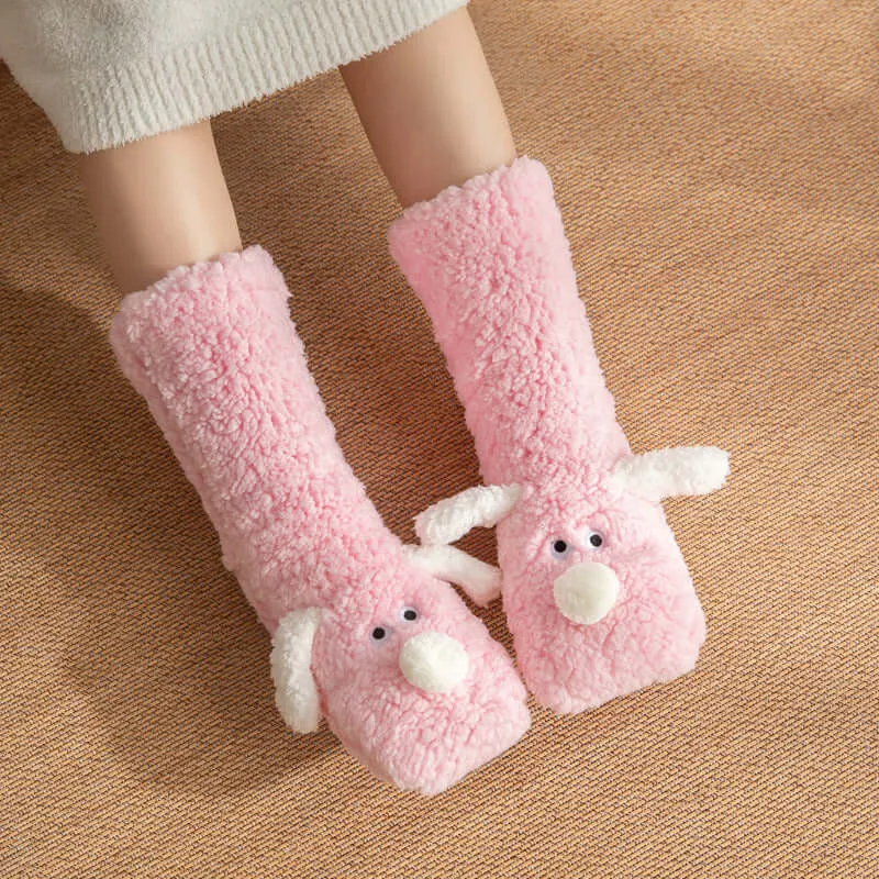 Cute Cartoon Doggy  Winter Warm Non-slip Plush Socks For Women