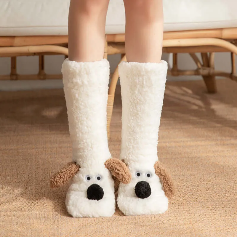 Cute Cartoon Doggy  Winter Warm Non-slip Plush Socks For Women