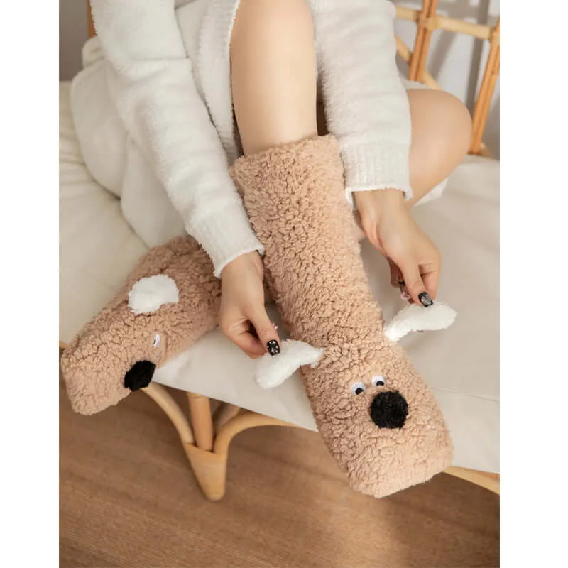 Cute Cartoon Doggy  Winter Warm Non-slip Plush Socks For Women