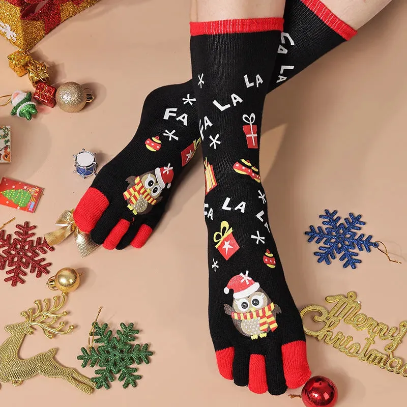 Cute Winter Christmas socks Five-finger  Elastic absorbent Split-toe