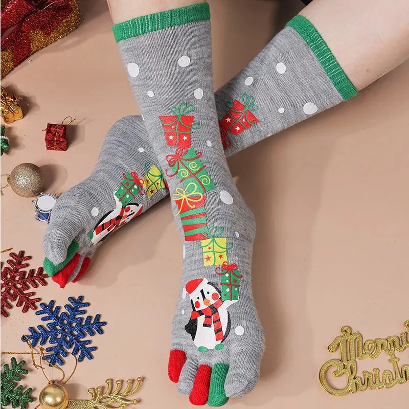 Cute Winter Christmas socks Five-finger  Elastic absorbent Split-toe