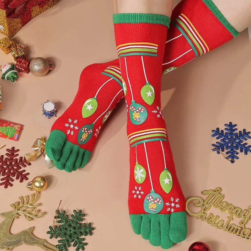 Cute Winter Christmas socks Five-finger  Elastic absorbent Split-toe