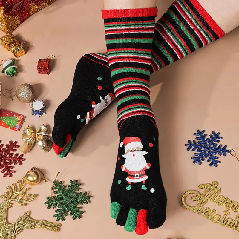 Cute Winter Christmas socks Five-finger  Elastic absorbent Split-toe