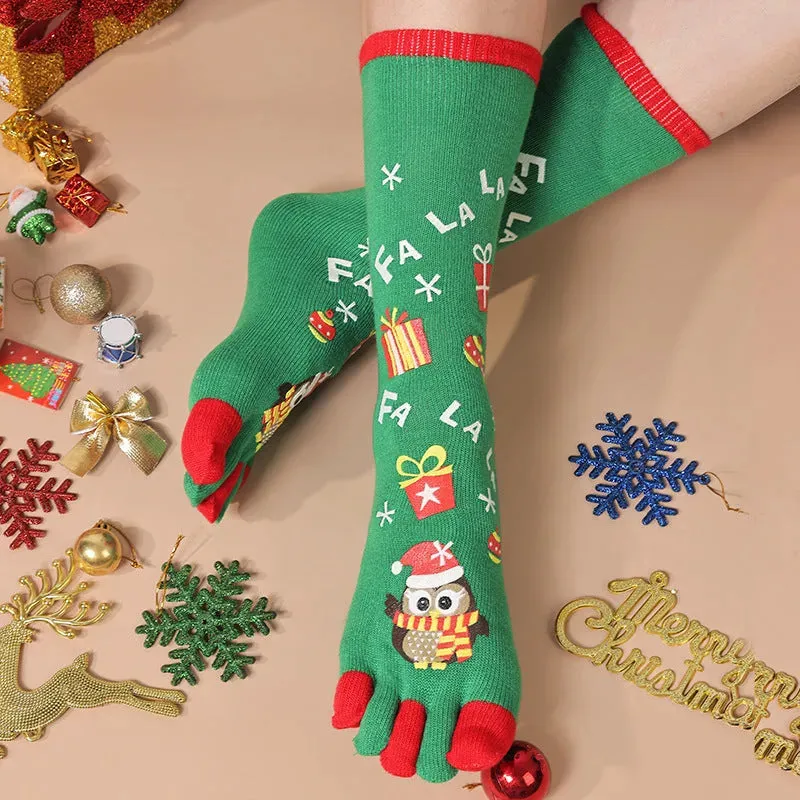 Cute Winter Christmas socks Five-finger  Elastic absorbent Split-toe