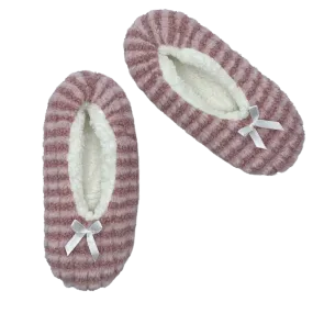 Delicately Striped Blush Fuzzy Babba Slipper Socks