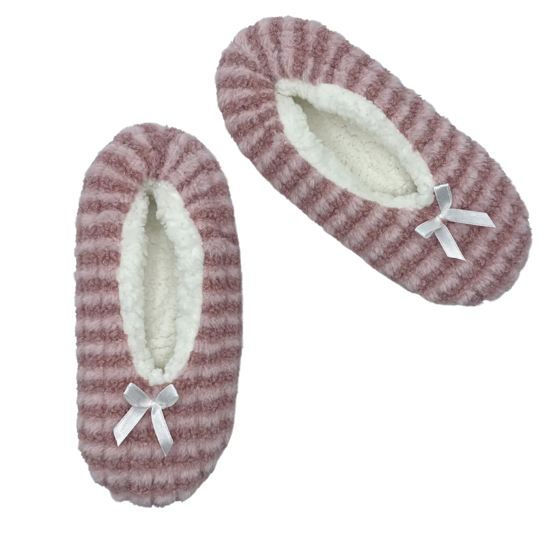 Delicately Striped Blush Fuzzy Babba Slipper Socks