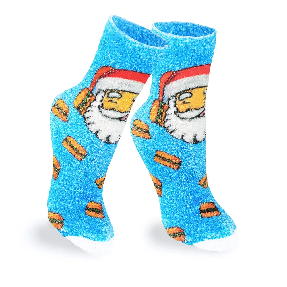 DJ Burger Santa Fuzzy Print Sock