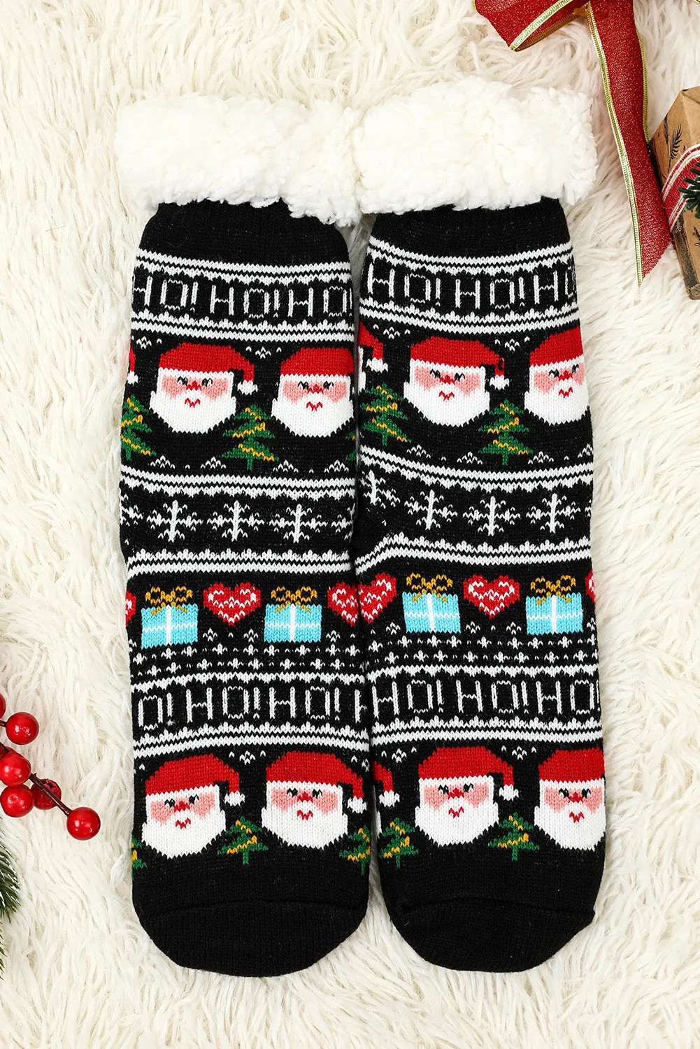 Fleece Crew Sock Santa Claus Socks for Winter Christmas