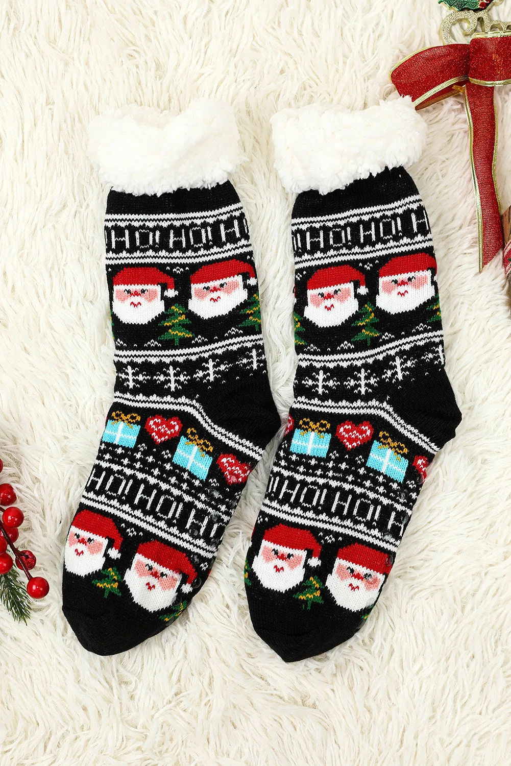 Fleece Crew Sock Santa Claus Socks for Winter Christmas