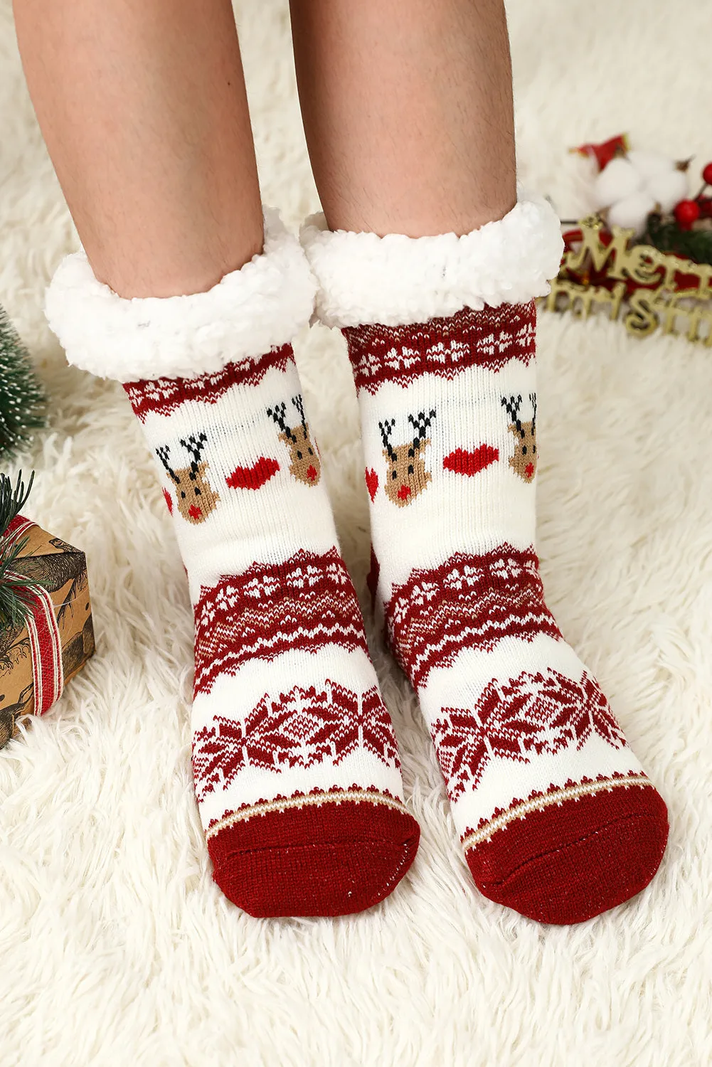 Fleece Crew Sock Santa Claus Socks for Winter Christmas