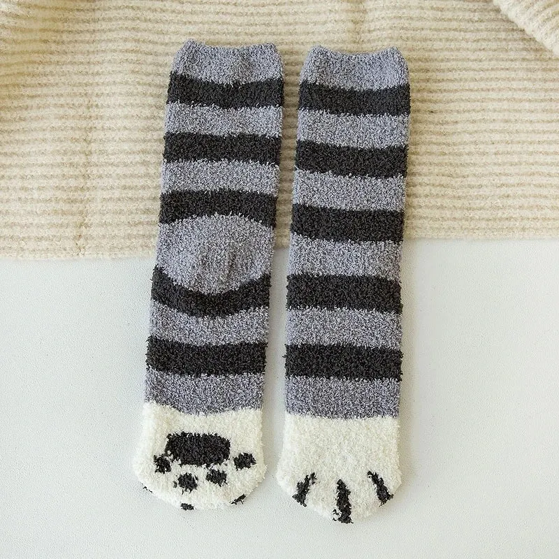 Funki Buys | Socks | Unisex Fuzzy Warm Paw Print Socks | 6 Pcs