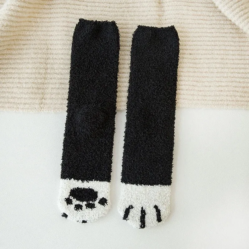 Funki Buys | Socks | Unisex Fuzzy Warm Paw Print Socks | 6 Pcs