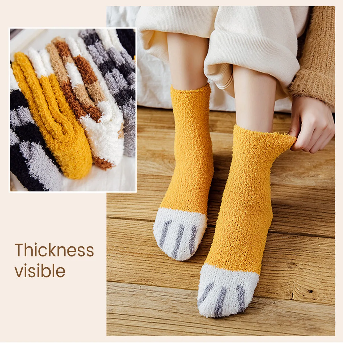 Funki Buys | Socks | Unisex Fuzzy Warm Paw Print Socks | 6 Pcs