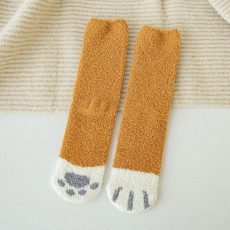 Funki Buys | Socks | Unisex Fuzzy Warm Paw Print Socks | 6 Pcs