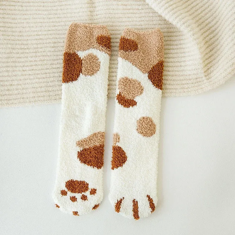 Funki Buys | Socks | Unisex Fuzzy Warm Paw Print Socks | 6 Pcs