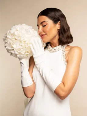 Gabriella (white) - Italian unlined 8-button length leather bridal / opera gloves