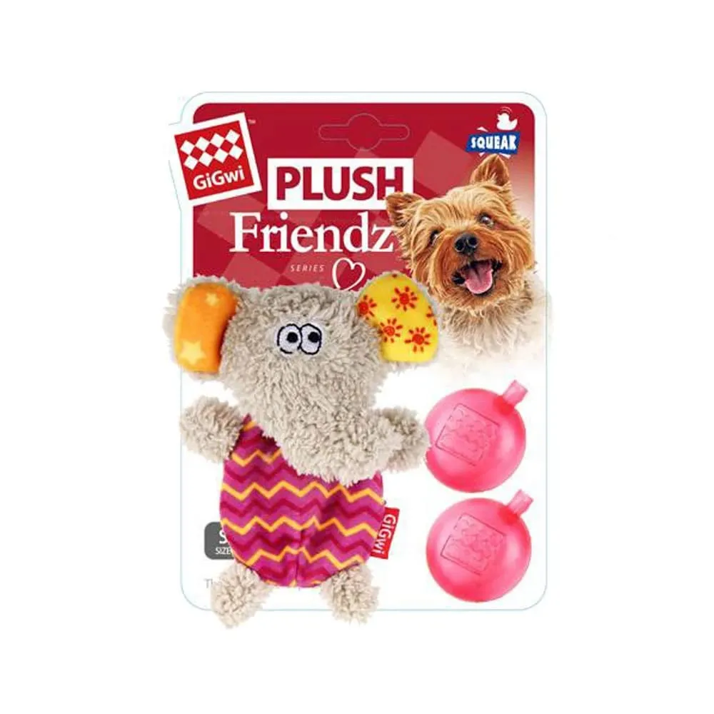 Gigwi Plush Friendz With Refillable Squeaker Elephant - Grey/Red