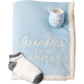 Grandma 42" x 50" Sherpa Lined, Royal Plush Blanket Gift Set