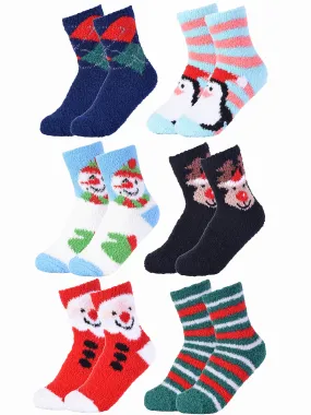 Holiday Print Soft Plush 6 Pack Crew Socks