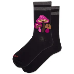 HOTSOX Women's Fuzzy Mushroom Crew Sock-Black