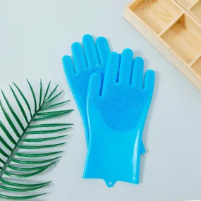 Kuber Industries Multi-Purpose Silicon Gloves For Kitchen Cleaning, Pet Grooming & Gardening|Reusable Gardening Gloves|Heat Resistant For Better Protection|Blue,Pack of2