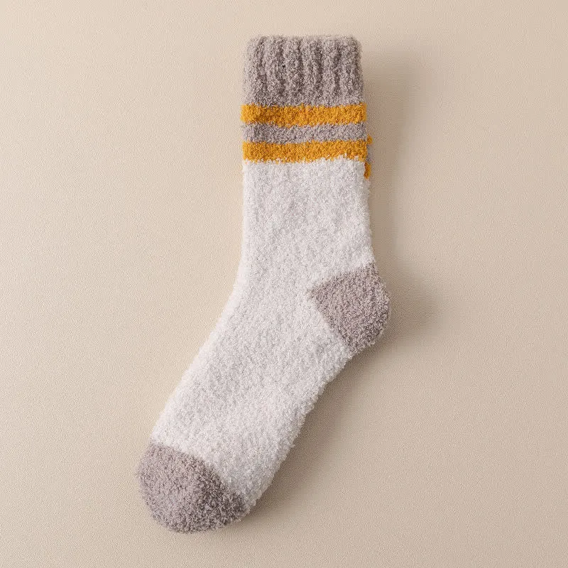 Men's Gentle Striped Fuzzy Coral Fleece Sleep Crew Socks