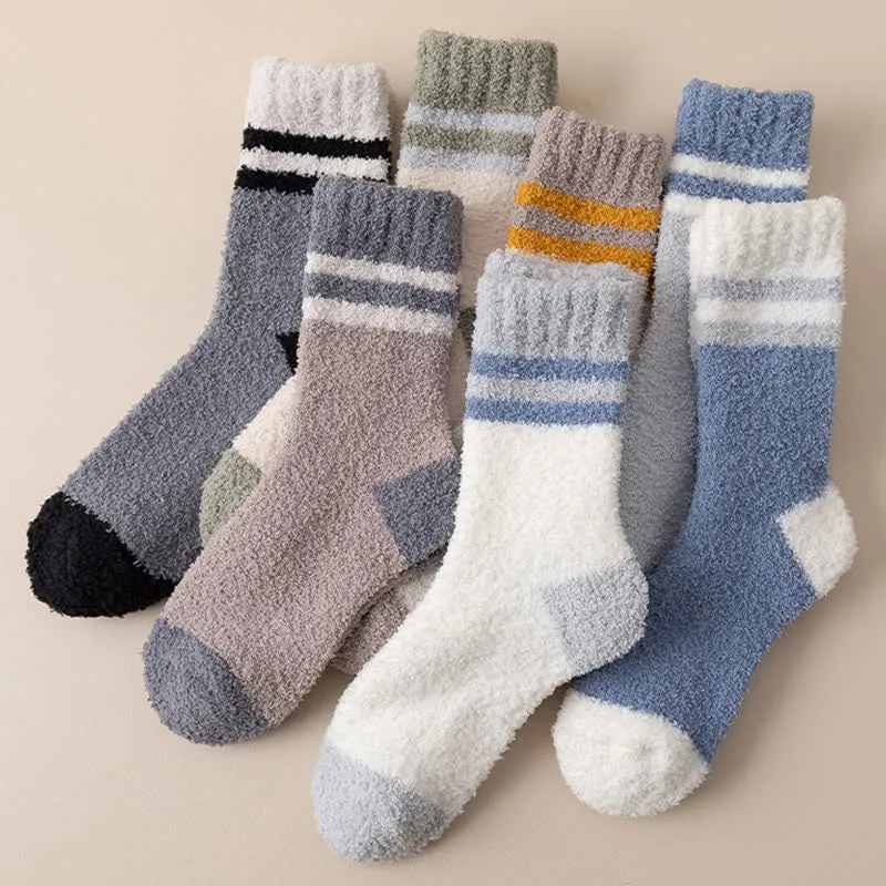 Men's Gentle Striped Fuzzy Coral Fleece Sleep Crew Socks