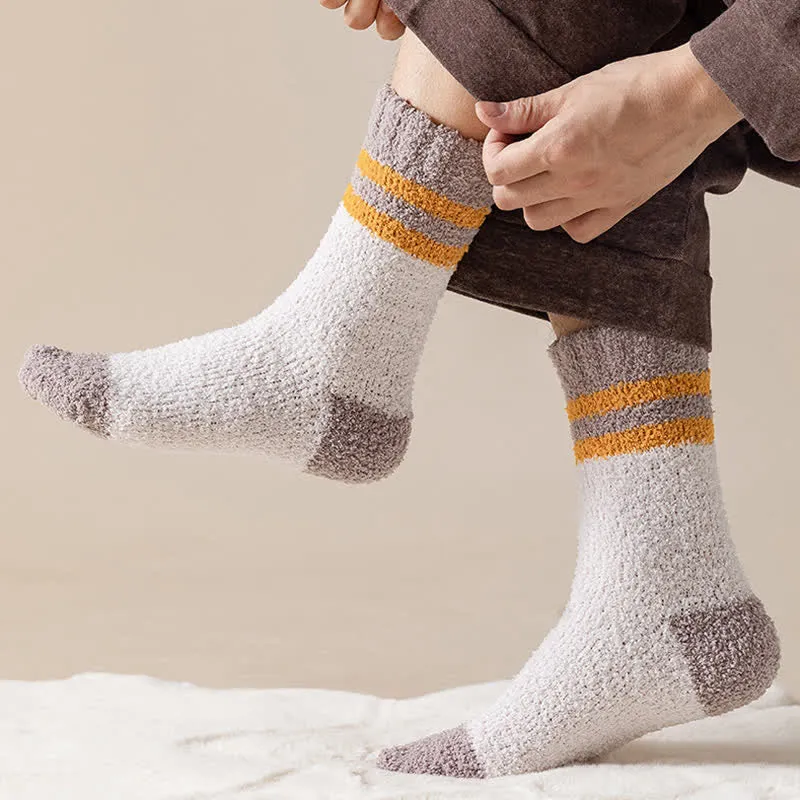 Men's Gentle Striped Fuzzy Coral Fleece Sleep Crew Socks