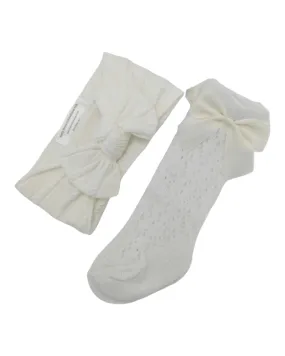 Our Pearl White Smaller Headband & Ivory Open Patterned Knee High Socks Set