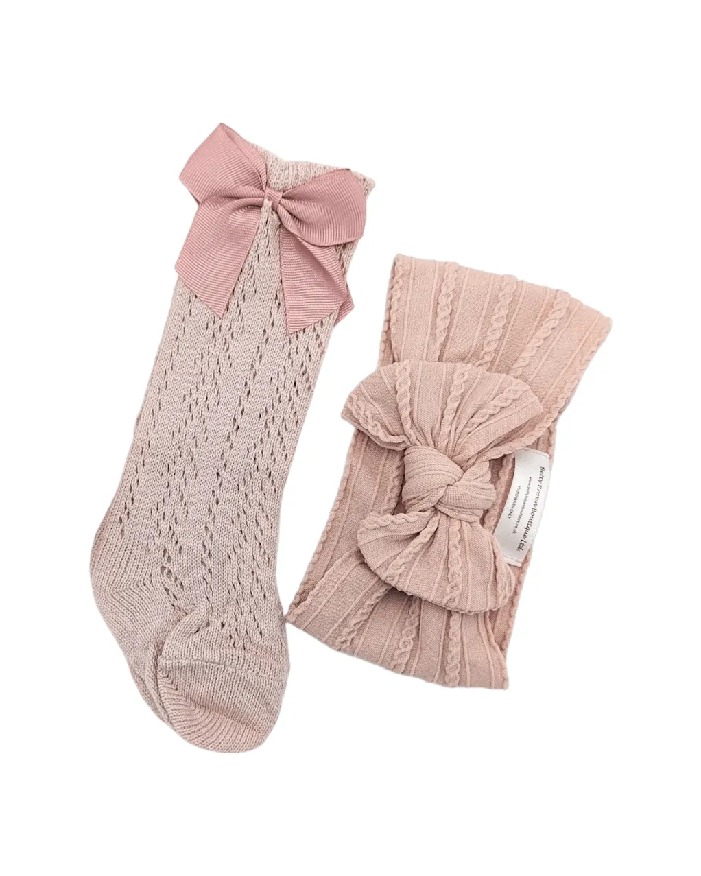 Our Primrose Pink Smaller Headband & Open Patterned Knee High Socks Set