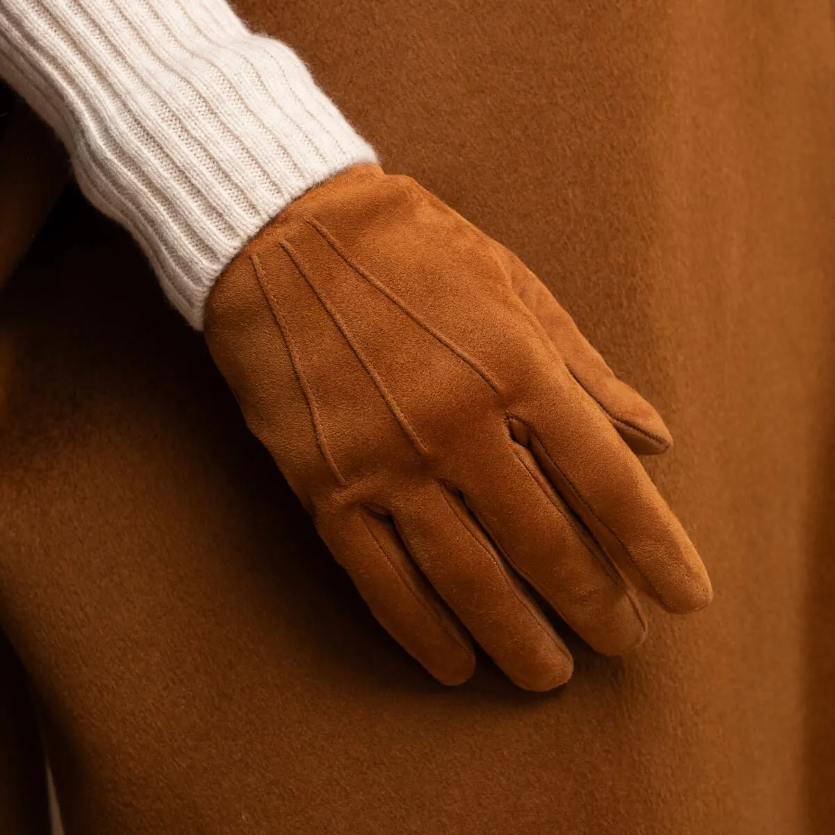 Silvia (cognac) - suede leather gloves with luxurious cashmere lining