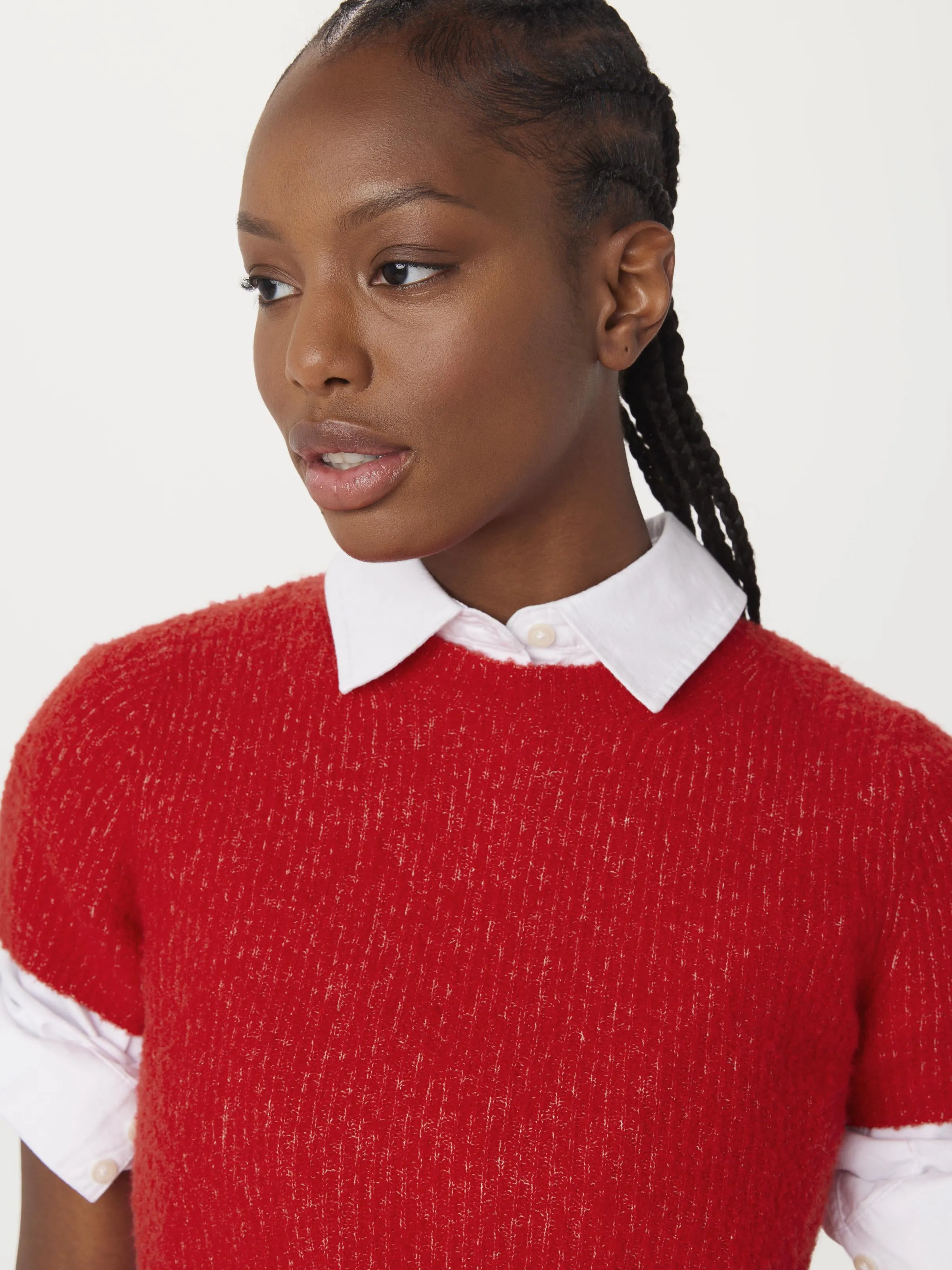 The Fuzzy Shrunken Sweater in Bright Red