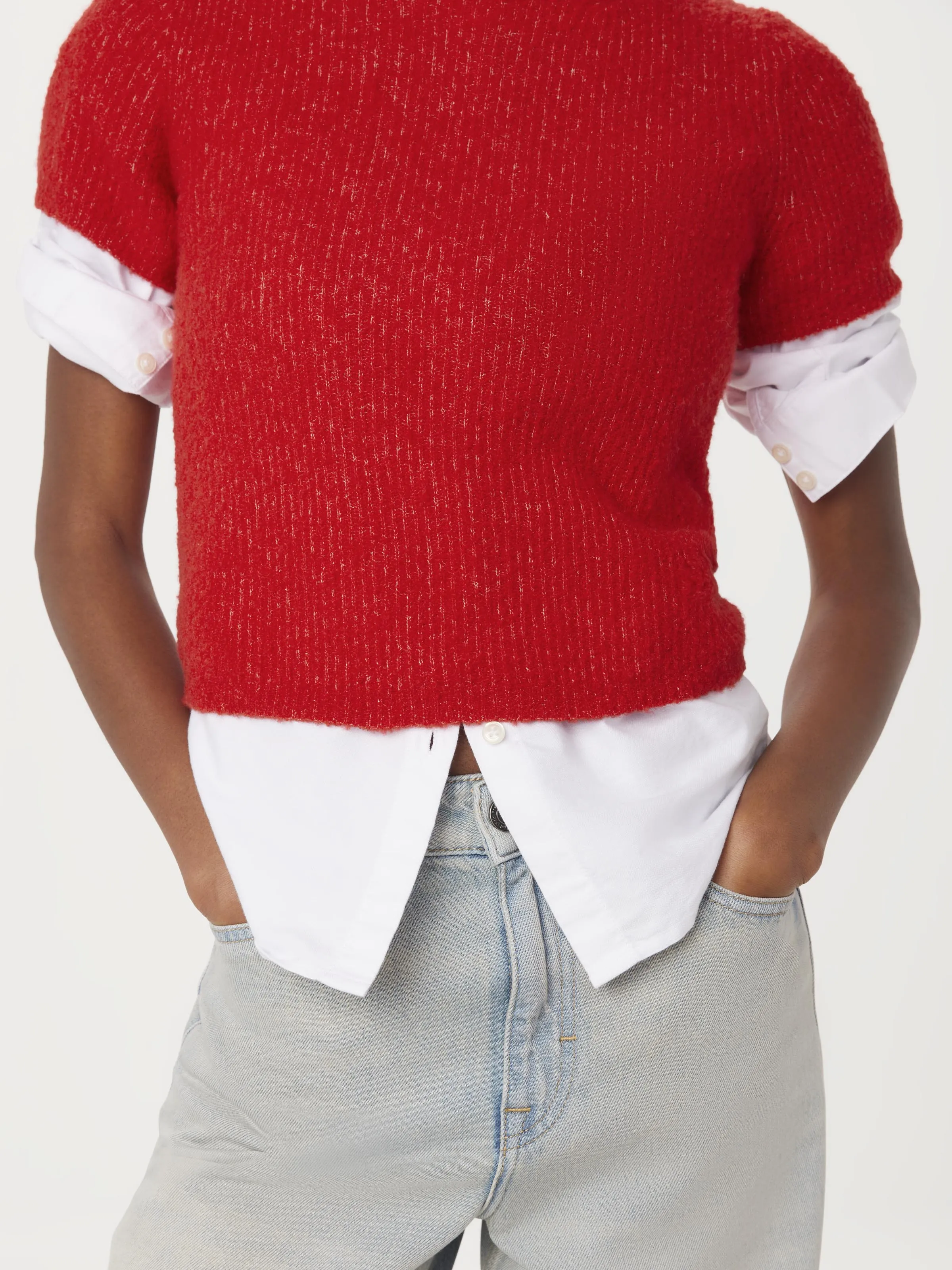 The Fuzzy Shrunken Sweater in Bright Red