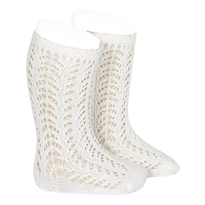 Warm Cotton Openwork Knee Socks (Cream)